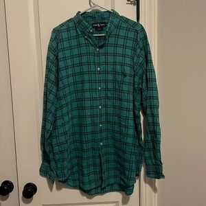 Polo Ralph Lauren Blair Button Down shirt 100% Cotton Teal & Blue Plaid size XL
